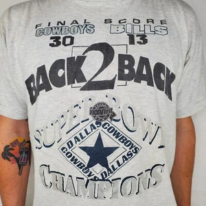 VTG Dallas Cowboys v Bills Back 2 Back 1994 Super Bowl Champions Gray T-Shirt XL - Picture 1 of 5