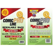 100 Pack - ComicProLine RESEALABLE Silver/Regular OPP Bags + Backer Boards