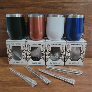 4 Pack Wine Tumbler Glasses with Lid Stainless Steel Double Insulated 12oz - Picture 1 of 8