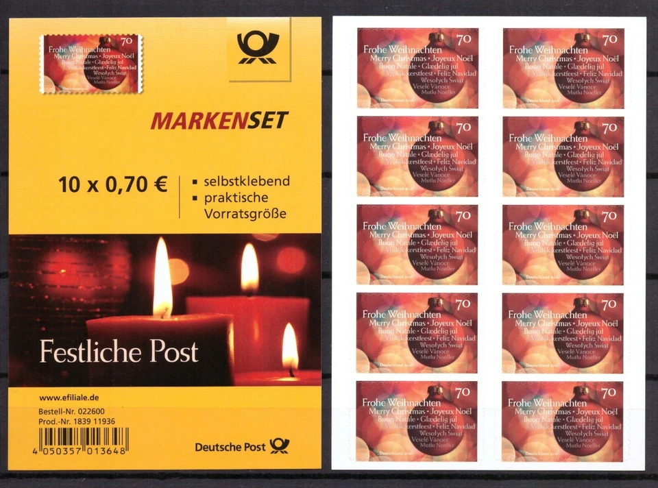 AM0513) Germany 2016 Mi. 3270 Self-Adhesive Booklet FB 61 MNH, Full sheet, Ship - Image 1 of 1
