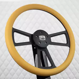 (T01) 18" Black Aluminum Steering Wheel Big Rig Yellow Vinyl 86-06 Freightliner - Picture 1 of 12
