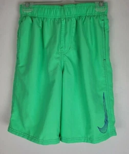 Nike Boys Size Large Green Blue Big Swoosh Volley Swim Drawstring Pocket Trunks - Picture 1 of 5