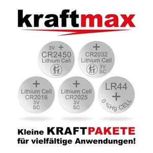 Knopfzellen Kraftmax CR2016 CR2025 CR2032 CR2450 LR44 AG13 Bulk Batterien - Bild 1 von 26