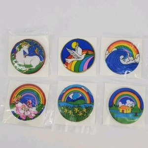 Juego de 6 pegatinas arco iris hinchadas vintage años 80 multicolor unicornio paloma onda - Imagen 1 de 9