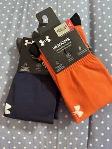 under armour Cushioned soccer socks 2 Pack Orange & Navy size 13.5-4.5 Youth NWT - Picture 1 of 8