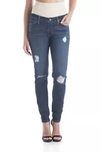 Skinny Jeans Dark Wash Distressed Denim Nude Panel Stretch Tummy Trimmer Denim - Picture 1 of 7