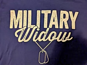 New Military Widow Dogtags Womens Blue Crewneck T Shirt Tee - Picture 1 of 2