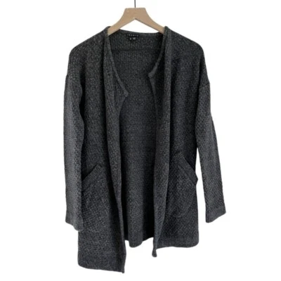 Cárdigan suéter Theory de lana para mujer con bolsillo frontal abierto en gris oscuro talla pequeña Foto 1 de 4