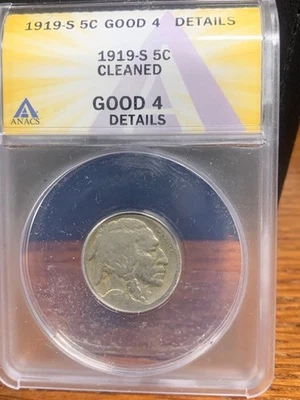 1919 S  Buffalo Nickel, ANACS  G-4  DETAILS - Image 1 of 4