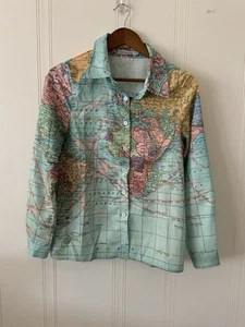 Misslook Men's Map Print Casual Button Down Shirt Size S - Picture 1 of 5