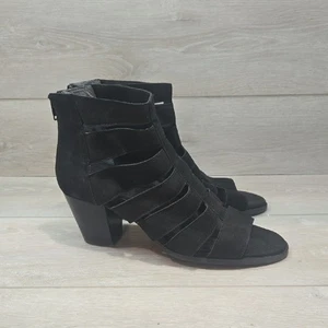 Vionic Harlow schwarze Damen-Veloursleder-Stiefeletten offene Zehenpartie Riemchenschuhe Größe 10 - Bild 1 von 11