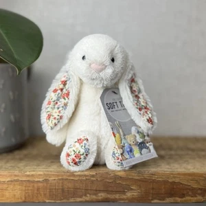 "Jellycat pequeña flor en crema tímida - orejas y pies florales de conejito crema 8"" (#2)" - Imagen 1 de 12