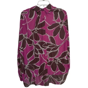 Rose & Olive Women Large Floral Top Blouse Button Down Brown Pink New NWT - Picture 1 of 7
