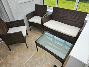 4 piezas Juego de 4 piezas Sofá Muebles de Jardín Exterior Marrón Ratán Silla Patio con Mesa de Centro - Imagen 1 de 10