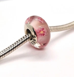 🩷 Pink Flower Petal Murano Glass Bead Charm Genuine S925 Sterling Silver 🩷 - Picture 1 of 11