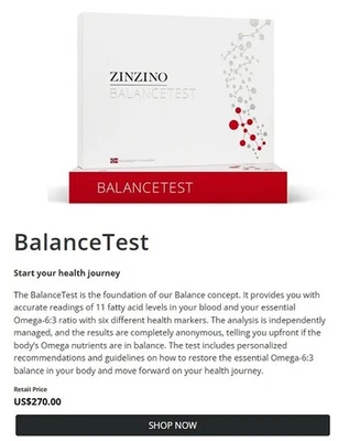 Zinzino Balance Test (11 Fatty Acids; Omega 3:6 ratio; 6 health markers) - Image 1 of 4