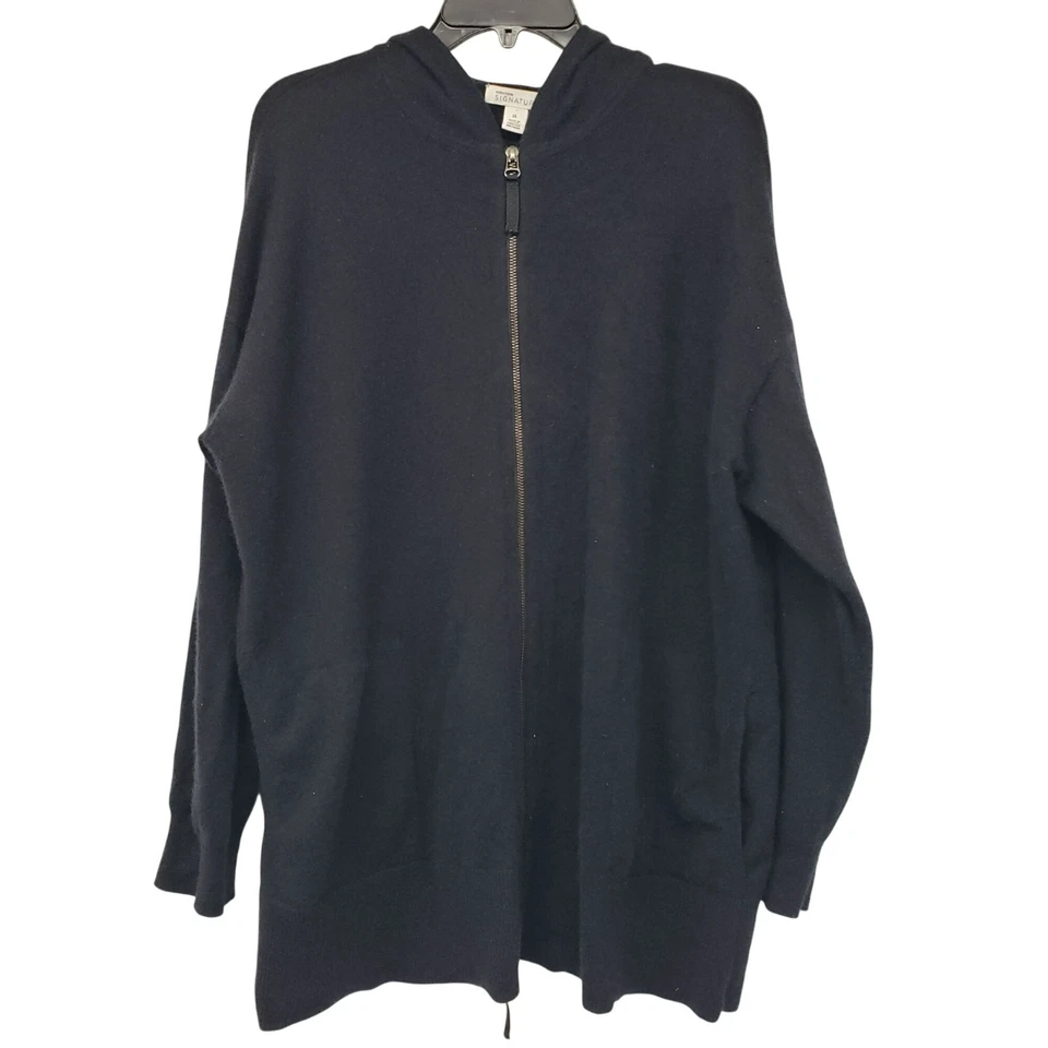 Cárdigan con capucha Nordstrom Signature negro cachemir cremallera completa Foto 1 de 4
