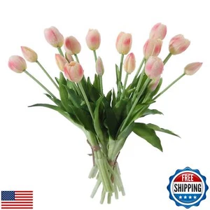 Wenhuidr 20PCS Peachy Fake Tulips Artificial Flowers Real Touch Latex Faux Tu - Picture 1 of 5