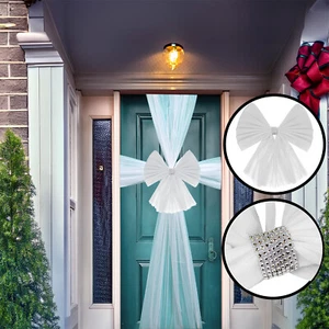 White Bow Polyester Full Door Bow Decor Window Ribbon Wrap Party Christmas Home - Picture 1 of 1