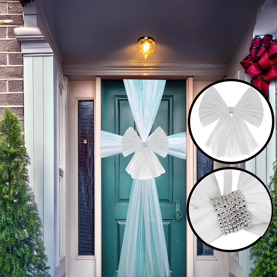 White Bow Polyester Full Door Bow Decor Window Ribbon Wrap Party Christmas Home - Image 1 of 1