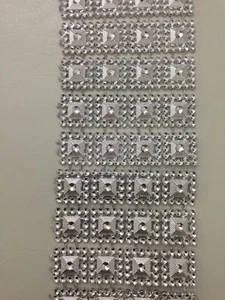DIAMANTE SILVER STUD Shiny EFFECT RIBBON TRIM WEDDING,CRAFT, 1 Yard/6 cm Approx - Picture 1 of 4