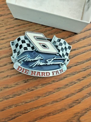 NASCAR  #6 MARK MARTIN 1997 DIE HARD FAN BELT BUCKLE IN BOX PEWTER 3-1/4" X 2" - Image 1 of 3