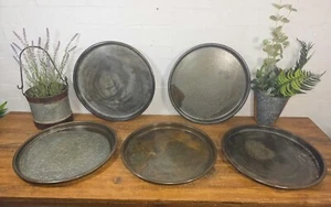 Large Round Industrial Vintage Rustic Zinc Galvanised Metal Serving Drinks Tray - Picture 1 of 8