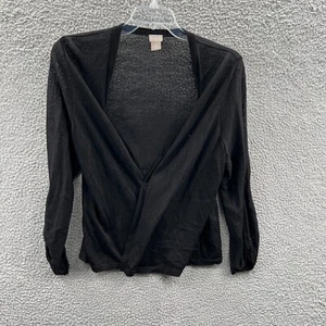 Chicos Womens XL Black Sheer Minimalist Drape Open Front Cardigan Ruched Sleeve - Picture 1 of 9