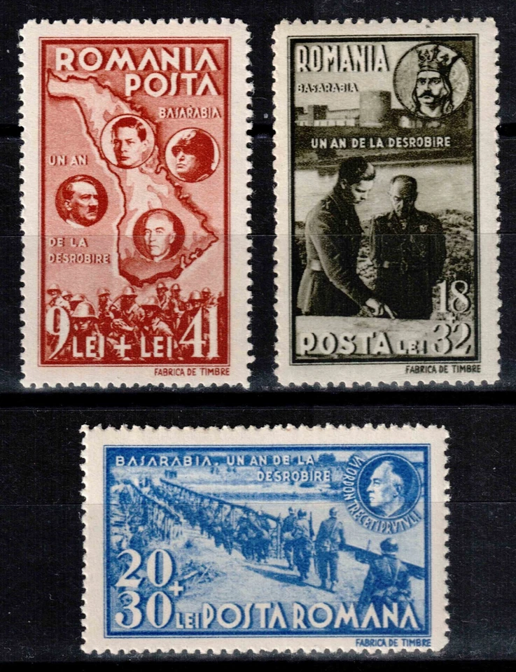 Romania 1942, Mi#749-751, Sc#B195-B197, Bessarabia, King Michael, war, map, MNH! - Image 1 of 1