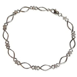 Bracciale Tennis Donna 10k 10KT XO Karati Oro Bianco Diamante Accento 7,25 - Foto 1 di 8
