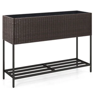 Wicker Raised Garden Bed with Storage Shelf and Drainage Gaps for Flowers - Colo - Picture 1 of 5