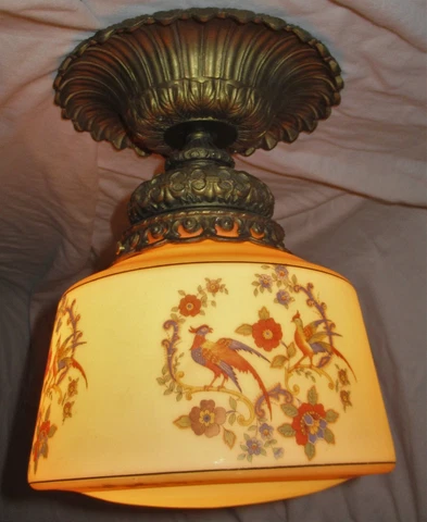 VINTAGE VICTORIAN 1960's PHOENIX BIRD GLASS SHADE PENDANT CEILING LIGHT FIXTURE Cover