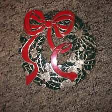 Vtg Holiday Wreath Trivet  Rogers Oneida Silversmiths Christmas Red Green Silver