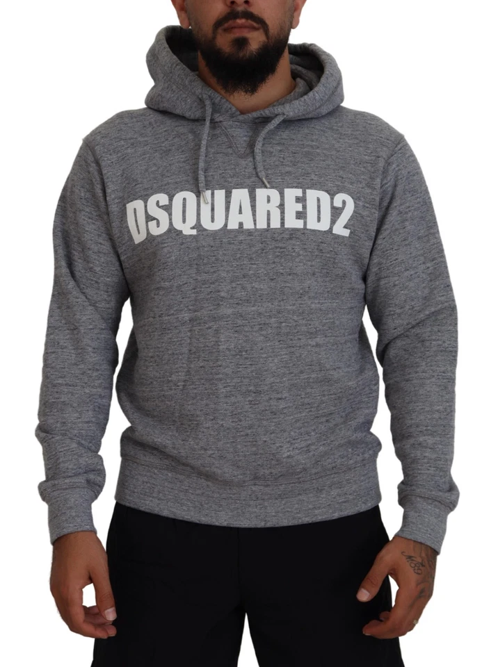 DSQUARED2 Sweater Gray Cotton Hooded Logo Print Men Pullover IT48/US38/M 670usd - Image 1 of 4