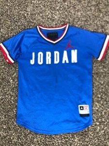 Air Jordan Youth Med Red/White/Blue Mesh Baseball V-Neck Jersey Embroidered - Picture 1 of 10