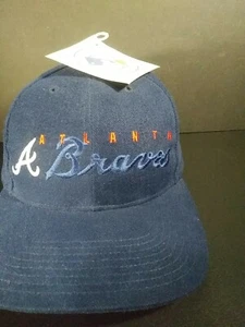 Atlanta Braves Adjustable Baseball Hat Red White Blue American Writing - Picture 1 of 9