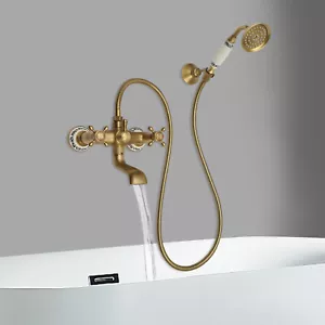 Antik Messing Badewannenar Bad Wannen Armatur Wasserhahn mit Handbrause Retro - Bild 1 von 17