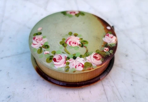 Antique Celluloid Sewing Measuring Tape Measure Parisian Novelty FLOWER MOTIF Cover