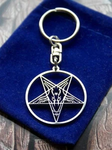 Edelstahl Baphomet Pentagramm Schlüsselring mit Geschenktüsche, satanisches satanisches Siegel - Bild 1 von 1