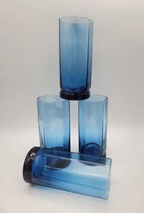 Set of 4 Anchor Hocking ESSEX Cobalt Blue Iced Tea Tumblers Glasses Panel 16oz - Picture 1 of 6