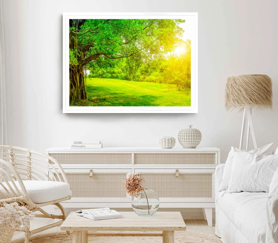 Old Green Tree Print, Garden Wall Art, Grass Field Framed Tree Wall Art, Natural - Image 1 of 1