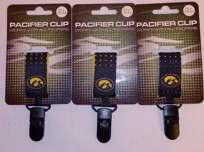 Clips para chupete Iowa Hawkeyes 0+ meses paquete de 3 negro/amarillo Foto 1 de 2