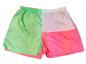 Vintage 80s 90s Stefano World Wide Neon Womens Plus Size Nylon Gym Shorts 18/20 - Picture 1 of 7