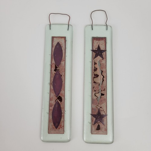 2 Art Glass Wall Hangings  Copper Design  2" x 8.75" Hand Designed & Made