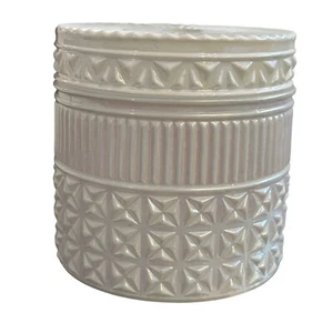 Capri Blue Empty Candle Lidded Jar 11oz White Opal Gilded Faceted Glass DIY - Picture 1 of 5