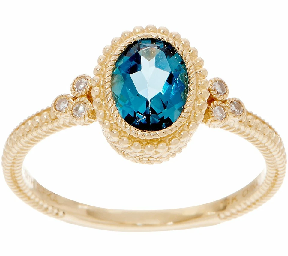 QVC Judith Ripka Solid 14K Gold 1.30cttw Blue Topaz & Diamond Ring Size 10 $999 - Image 1 of 4