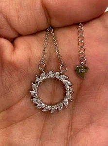 Women’s Platinum Plated AAA Zircon Sterling Silver Open Circle Pendant Necklace - Picture 1 of 6