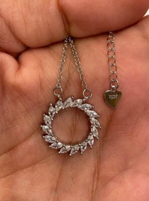 Ожерелье кулон открытый круг женское платиновое покрытие цирконий серебро высшей пробы AAA - Изображение 1 из 4