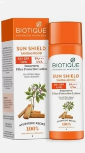 BIOTIQUE SUN SHIELD SANDALWOOD SUNSCREEN ULTRA PROTECTIVE LOTION SPF50+ 120mlX 1 - Picture 1 of 2