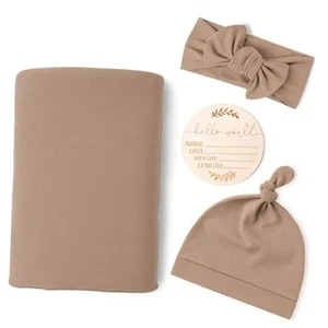 Baby Girl Newborn Receiving Blanket with Matching Headband and Beanie Brown - Picture 1 of 7